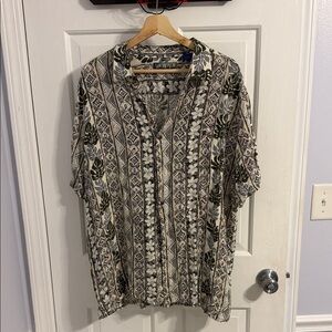 Men's Tropical Print Shirt - Green and White